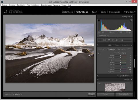 HSL paneel in Lightroom